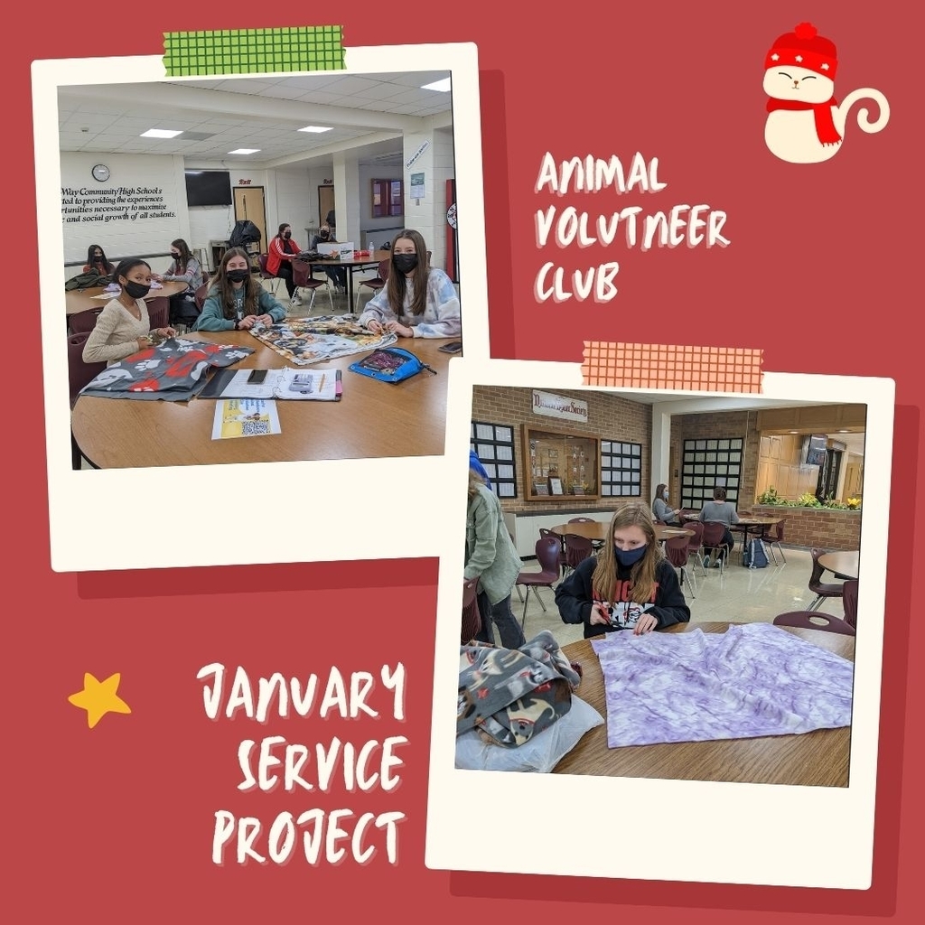 Members of the Animal Volunteer Club made tie blankets to cozy up the kennels at NAWS for their January service project.


